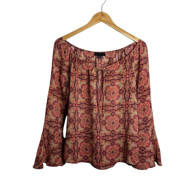 SANCTUARY LYRIC BELL SLEEVE SUNSET BOHO TIE NECK MEDALLION TOP S - Picture 2 of 8